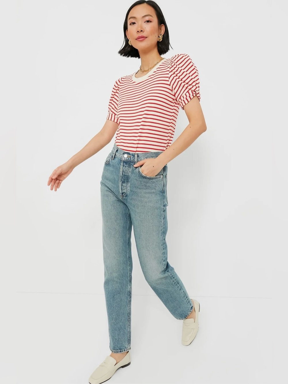 Pomander Place (Tuckernuck) Red Striped Vesty Puff Short Sleeve Crewneck. EUC.